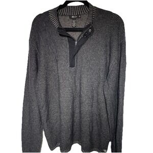 Mens‎ Large LS Sweater Wool Silk Cashmere Blend Black/Gray 1/4 Zip Agave